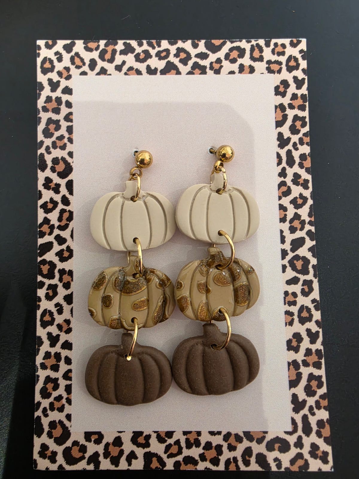Boucles d'oreilles 3 citrouilles léopard