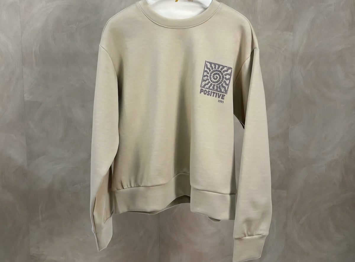 SWEAT À STRASS "ÉNERGIE POSITIVE" ULTRA DOUX ✨️Beige