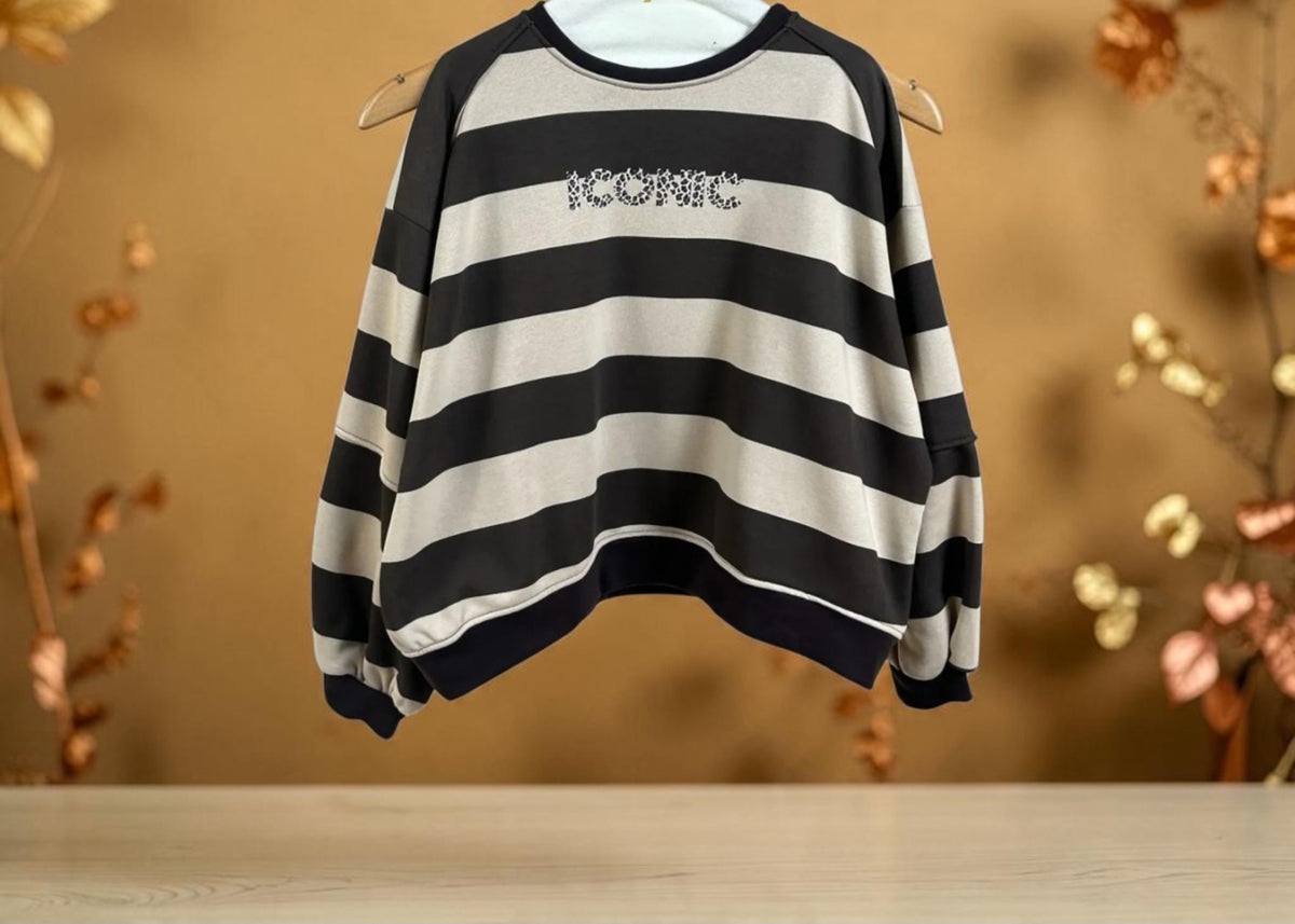Sweat Iconic rayé. Beige/choco