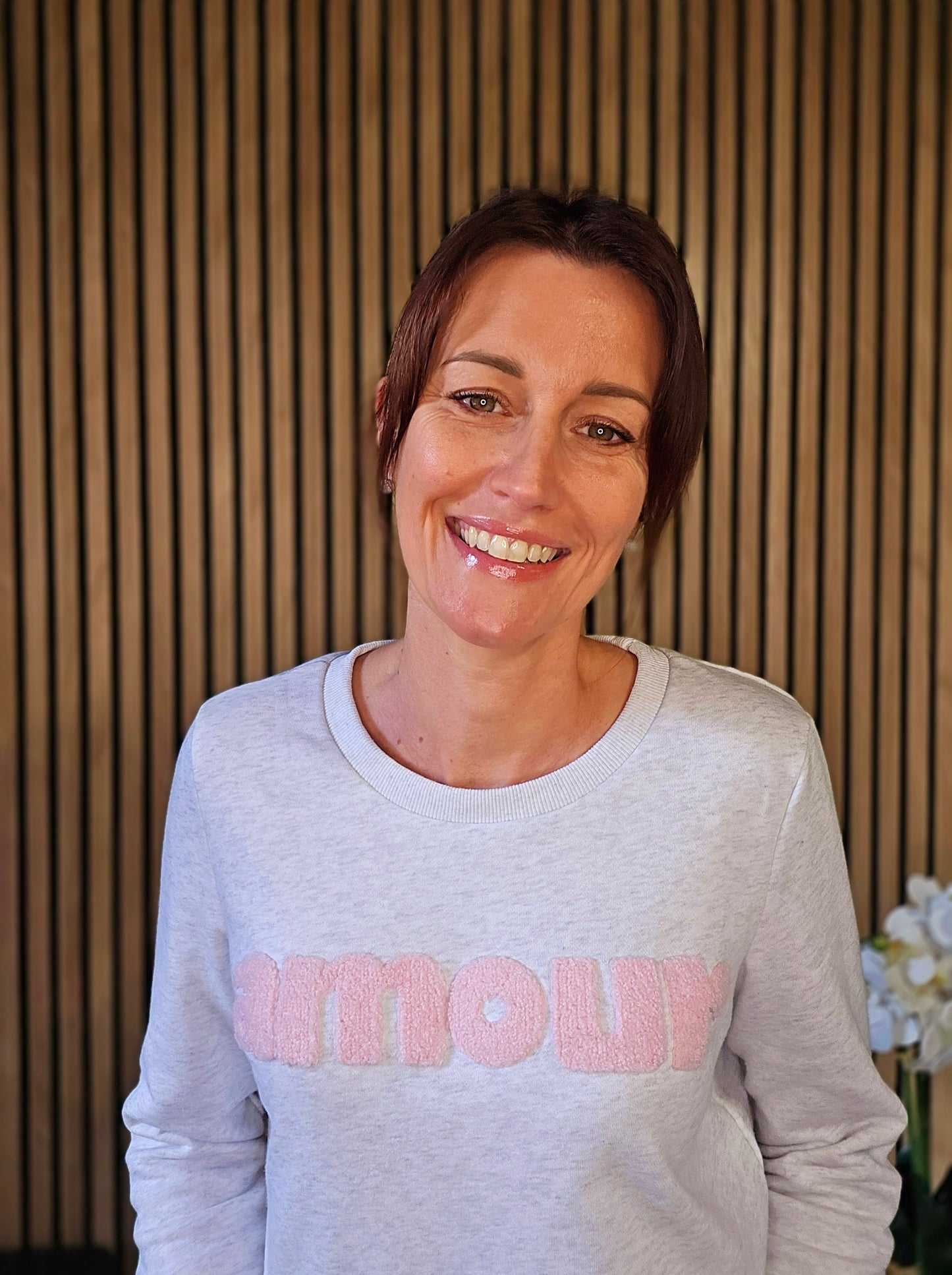 Sweat "Amour". Gris clair-rose clair