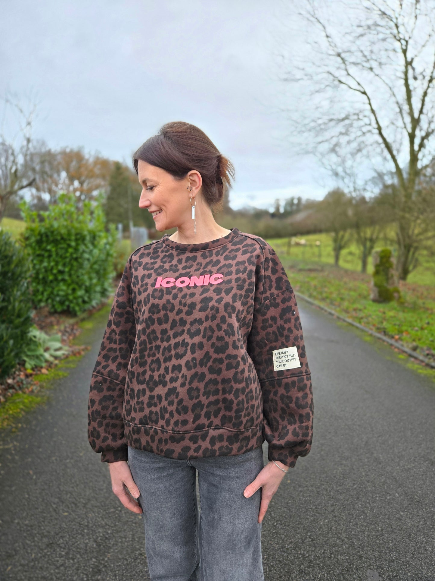 Sweat ICONIC Léopard. Marron