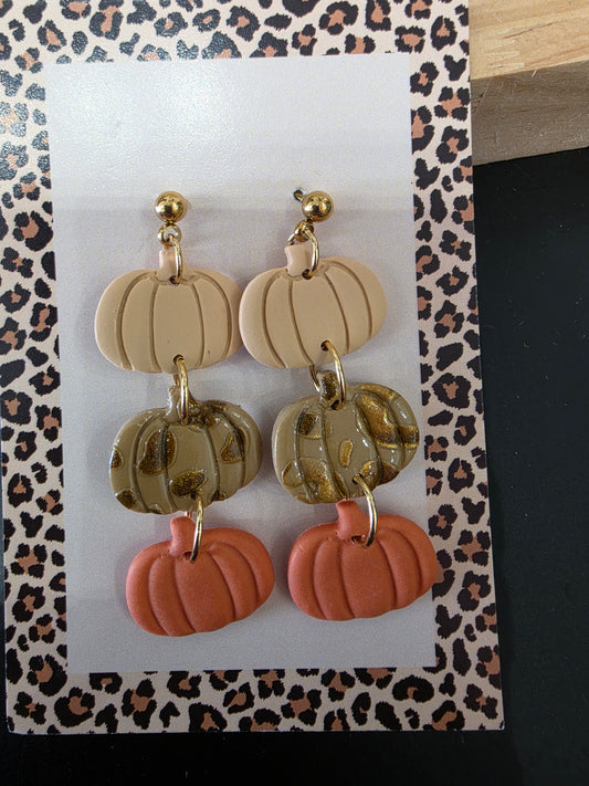 Boucles d'oreilles 3 citrouilles beige