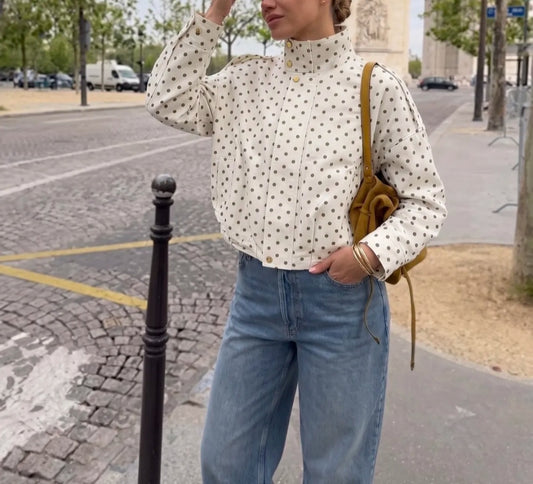 VESTE PETITS POIS. Blanc/marron