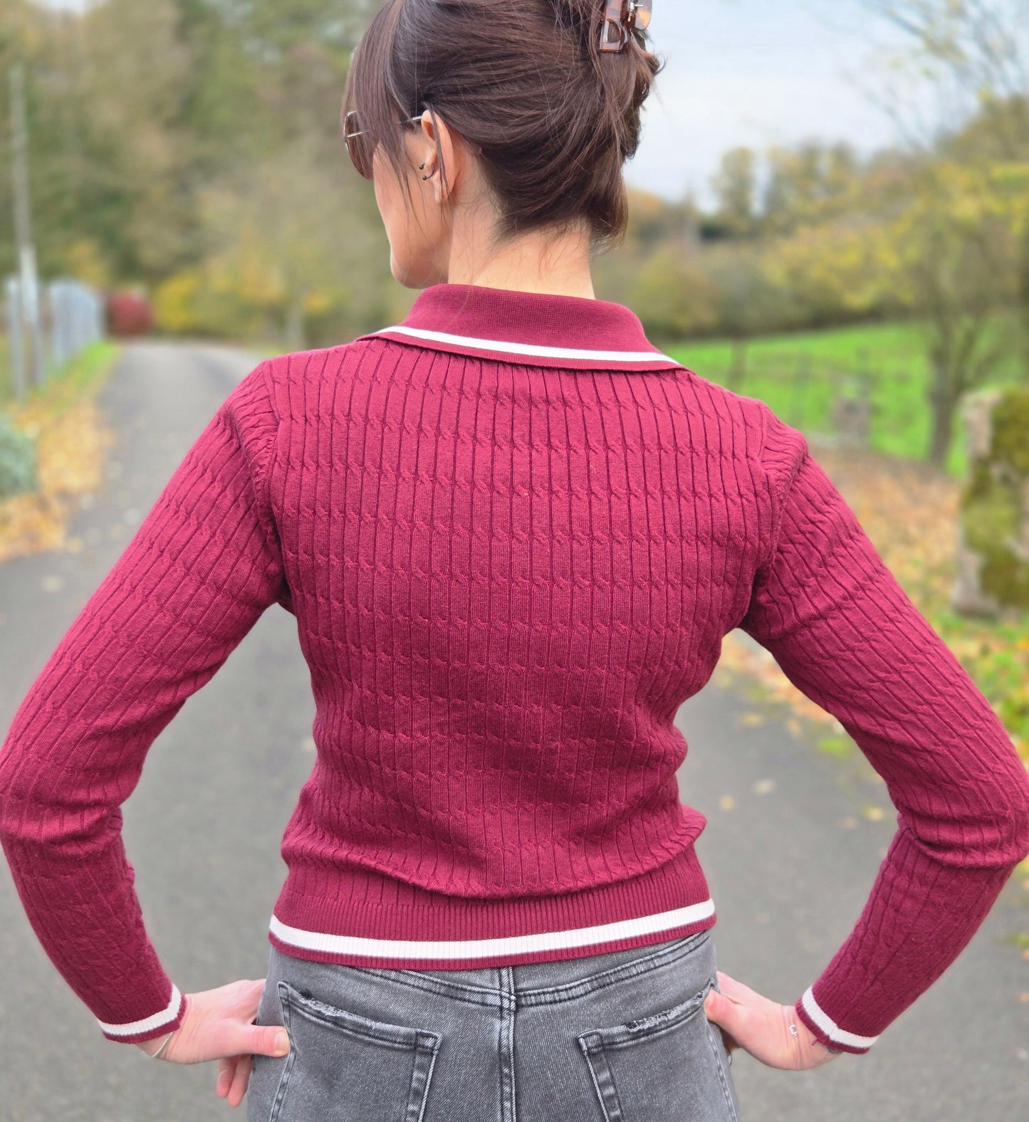 Pull fin avec col. Bordeaux