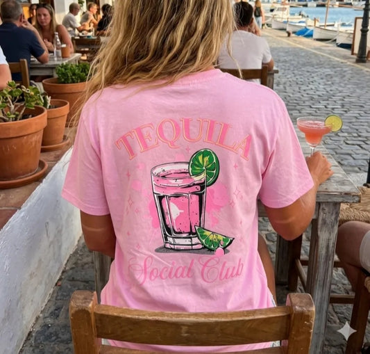T-shirt Rose “Tequila Social Club” – L’Essentiel Cool & Estival