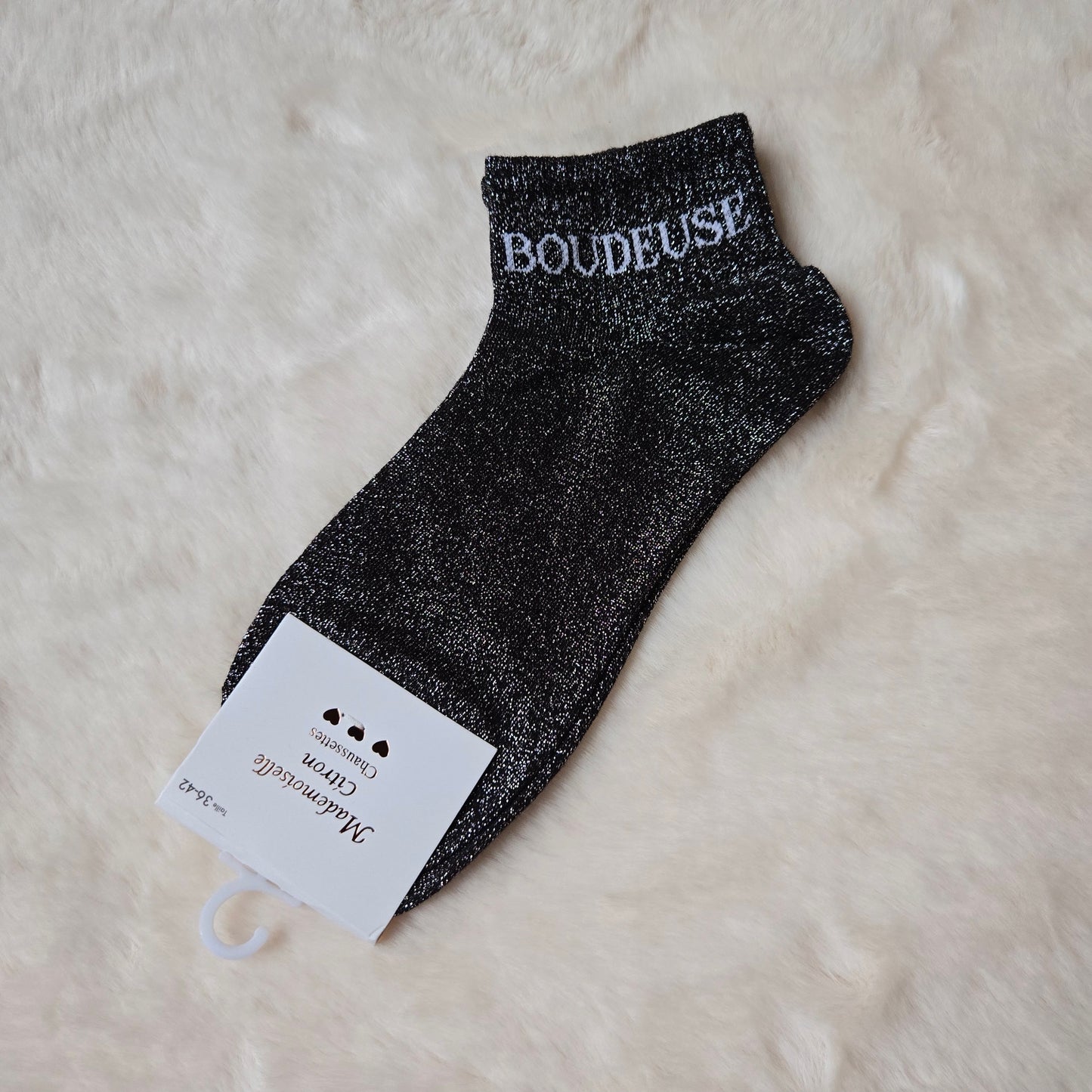 Socquettes à paillettes "Boudeuse" noir