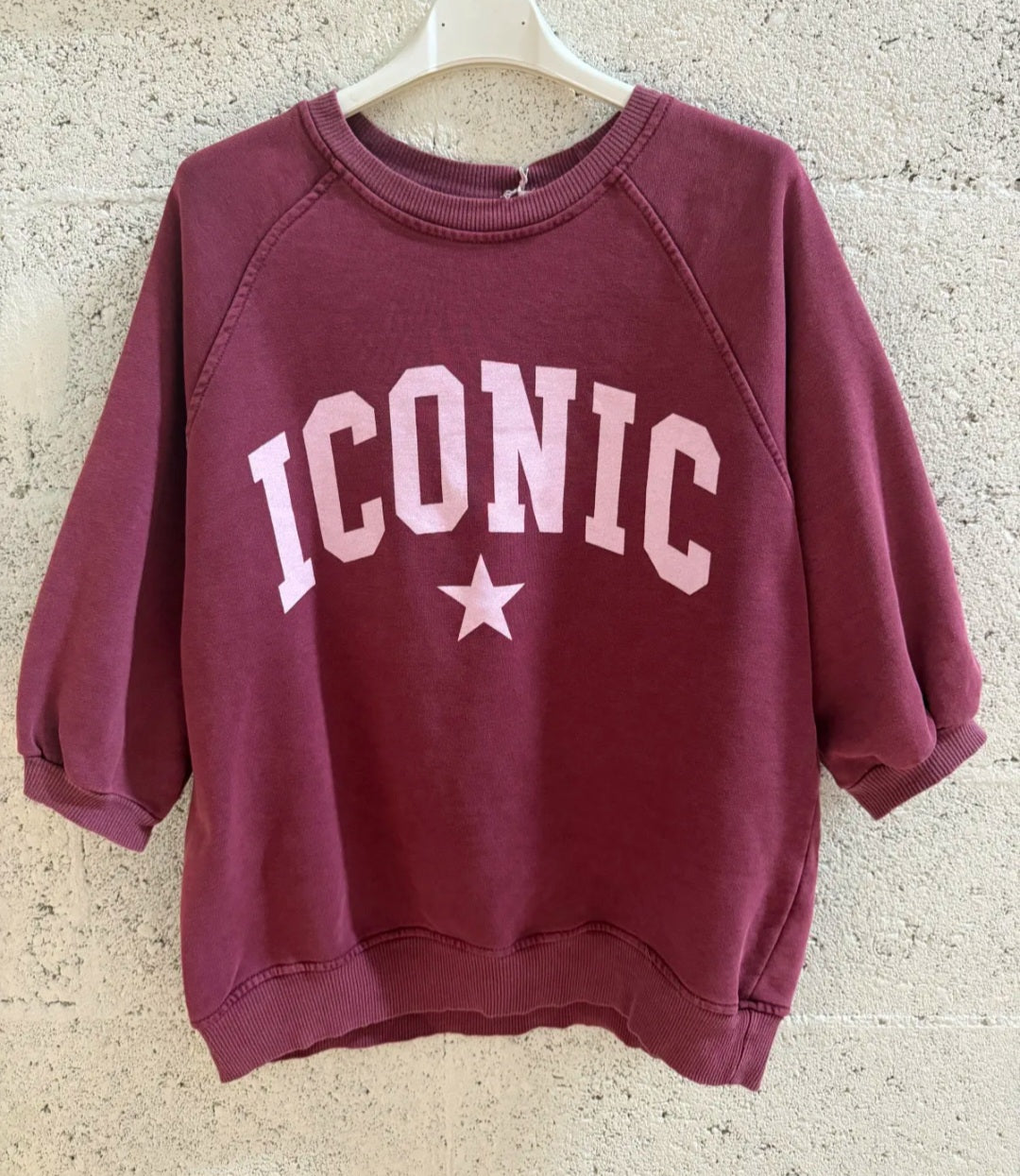 Sweat Iconic. Bordeaux délavé/rose