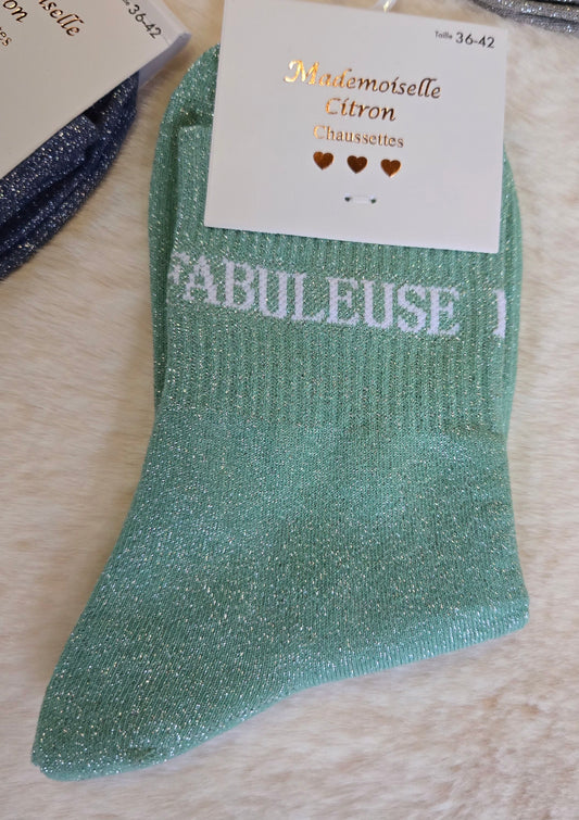 ✨️ Chaussettes paillettes "Fabuleuse" verte