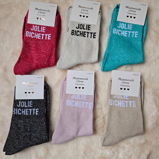 Chaussettes à paillettes "Jolie Bichette" argentée