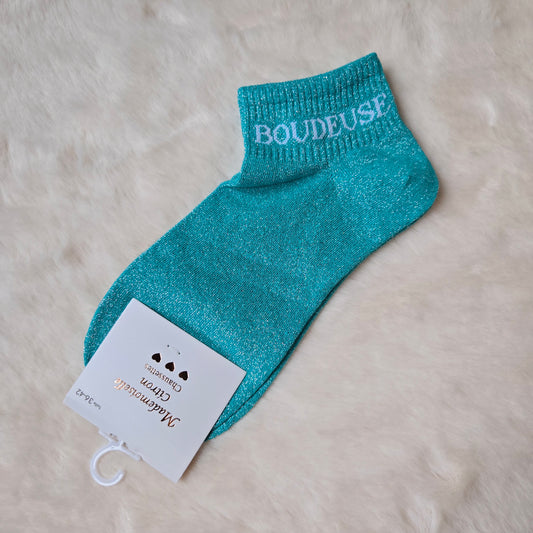 Socquettes à paillettes "Boudeuse" turquoise