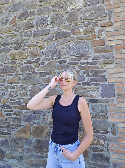 Débardeur en maille. Noir scintillant