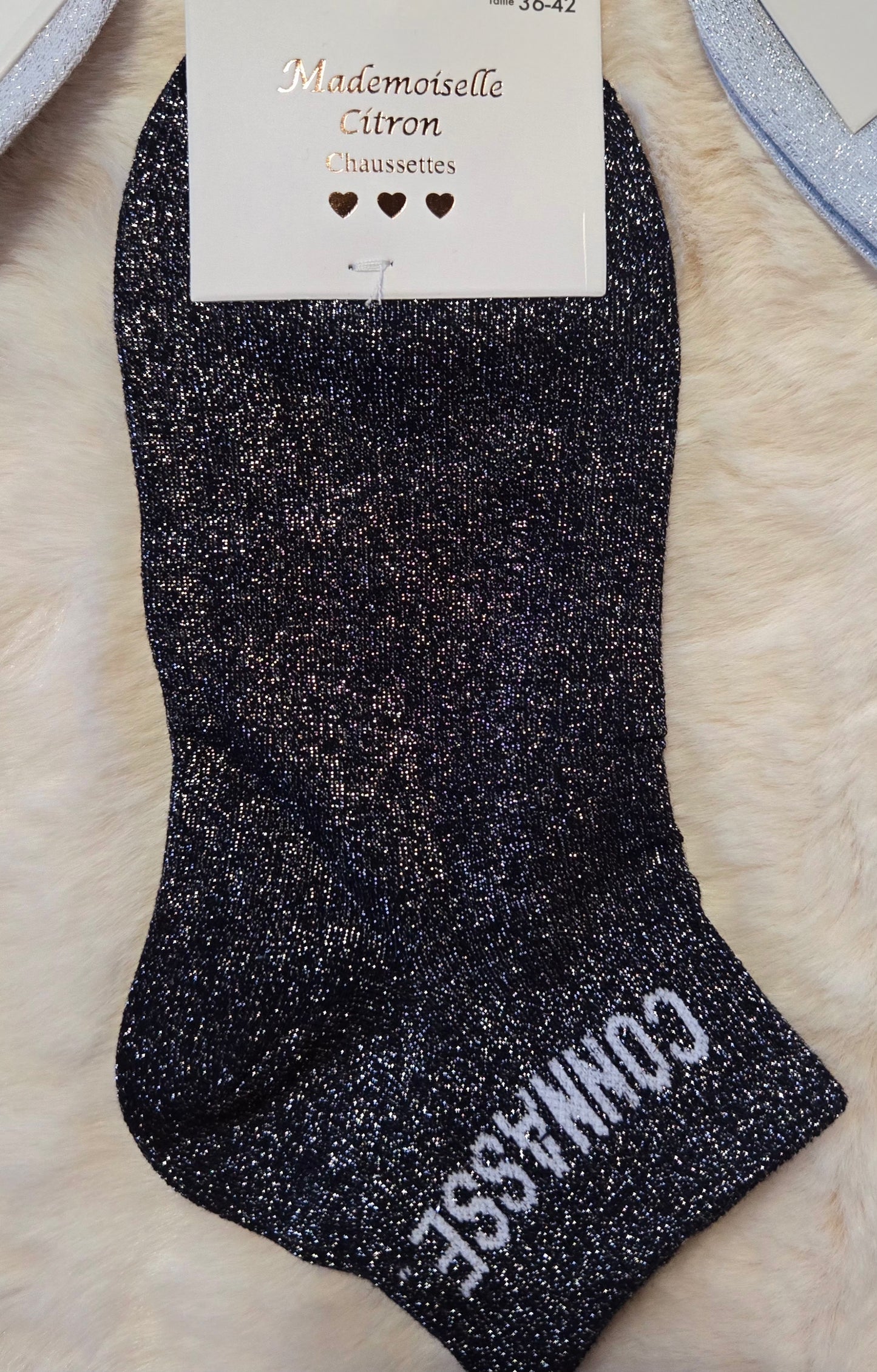 ✨️ Socquettes paillettes "Connasse" noir