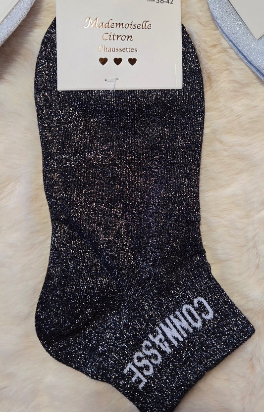 ✨️ Socquettes paillettes "Connasse" noir