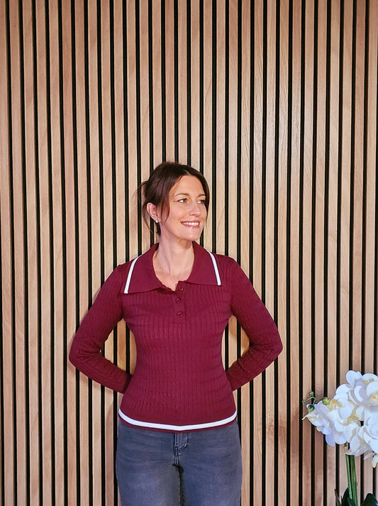 Pull fin avec col. Bordeaux