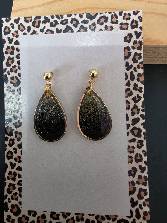Boucles d'oreilles noir/doré brillant