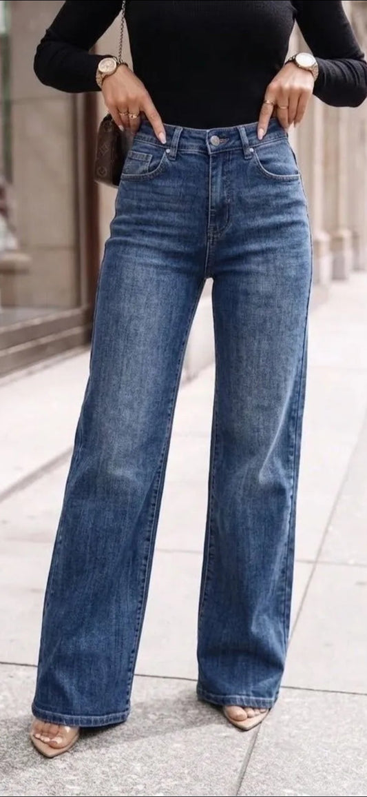 JEANS WIDE LEG STRETCH. Bleu foncé