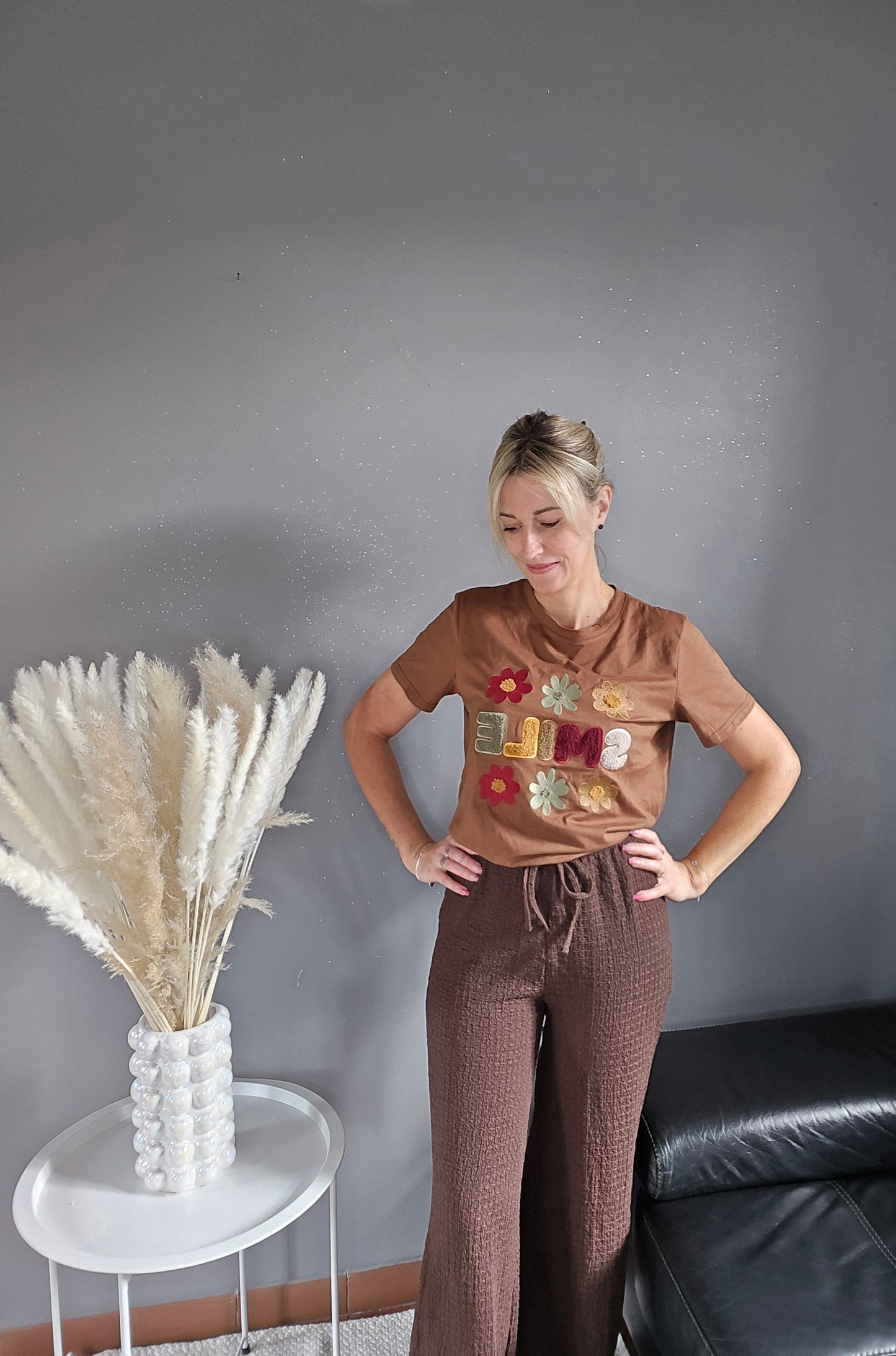 Pantalon fluide, large. Chocolat