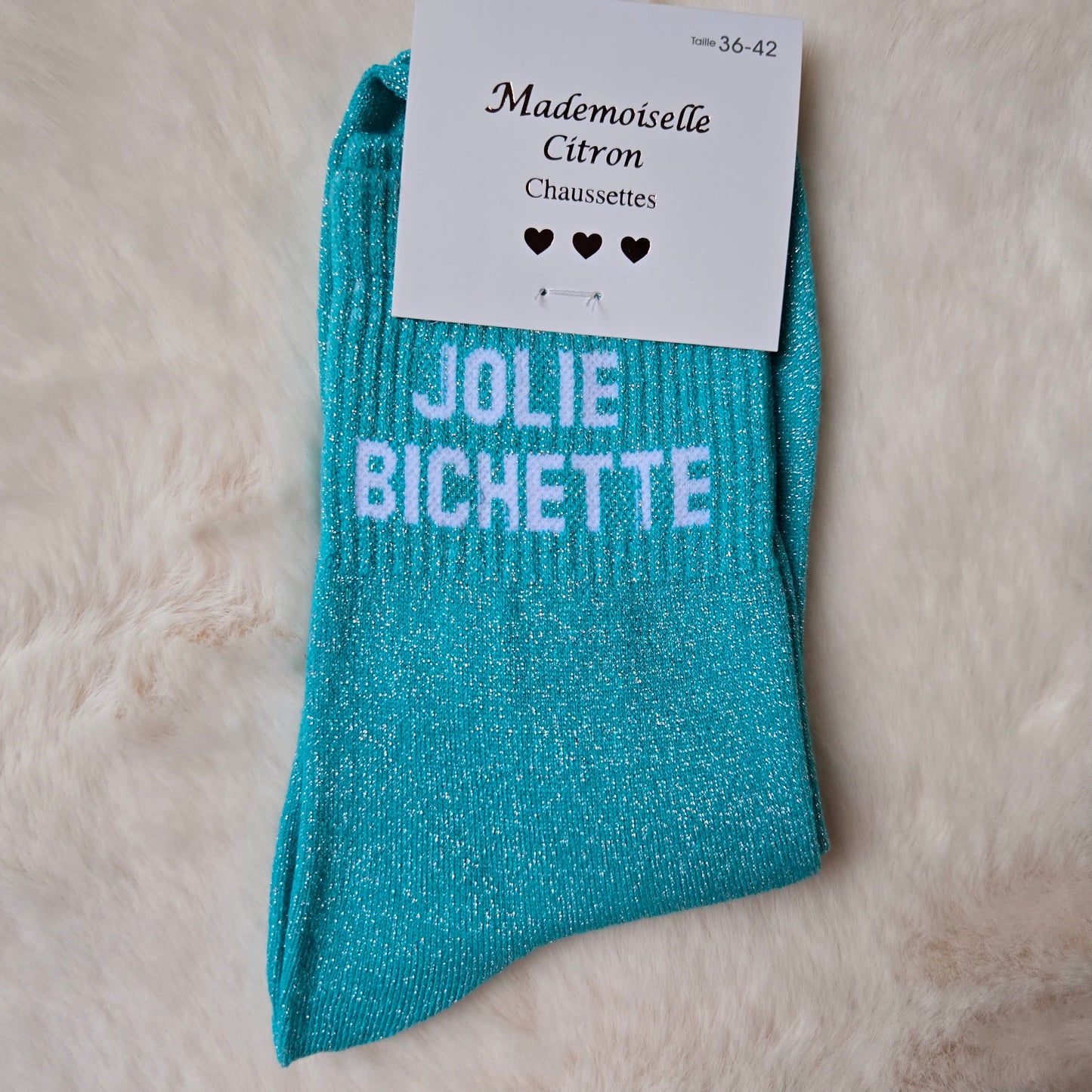 Chaussettes à paillettes "Jolie Bichette" turquoise