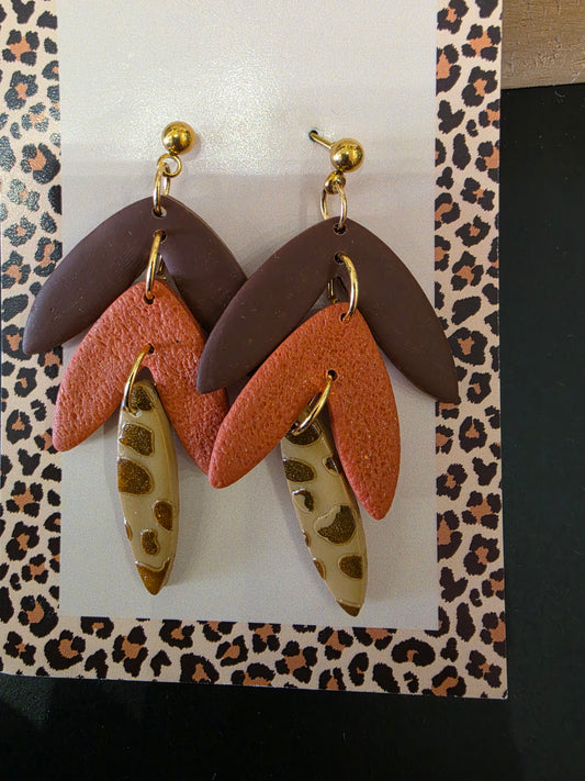 Boucles d'oreilles 3 feuilles orange