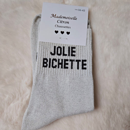 Chaussettes à paillettes "Jolie Bichette" argentée