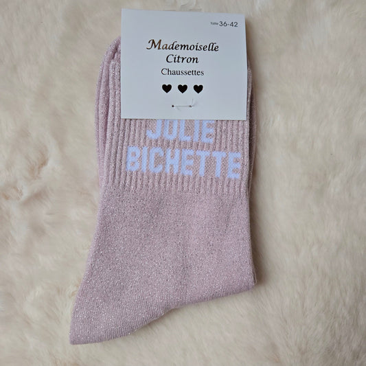 Chaussettes à paillettes "Jolie Bichette" rose clair