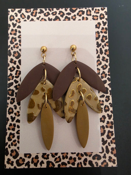 Boucles d'oreilles 3 feuilles marron