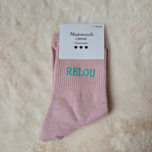 Chaussettes à paillettes "Relou" rose clair