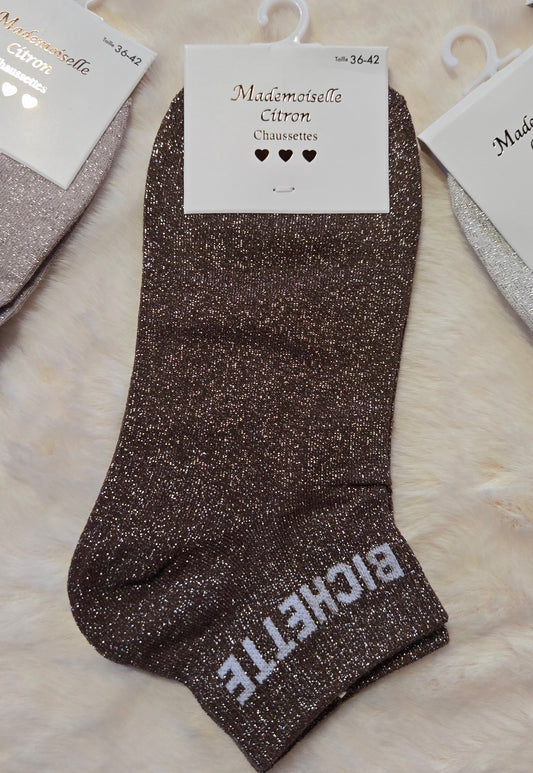 ✨️ Socquettes paillettes "Bichette" marron