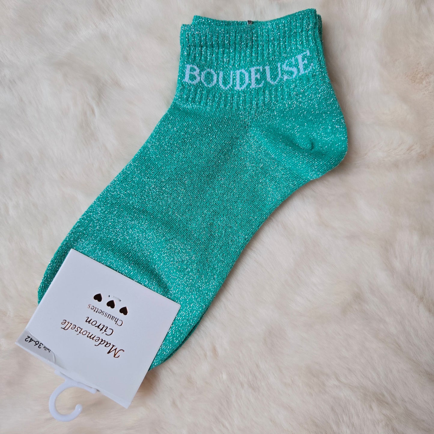 Socquettes à paillettes "Boudeuse" verte