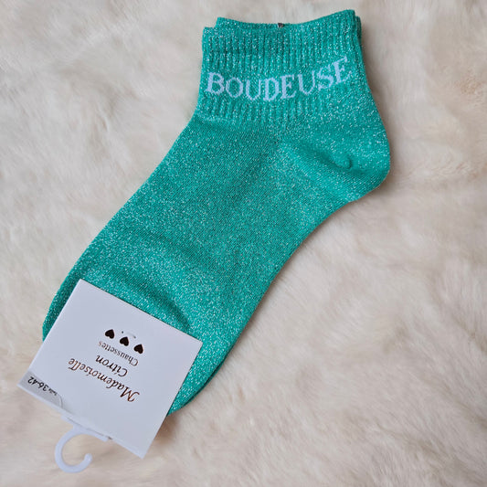 Socquettes à paillettes "Boudeuse" verte