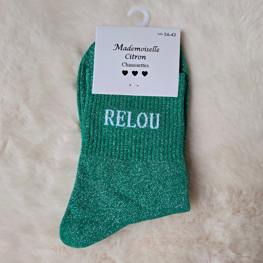 Chaussettes à paillettes "Relou" verte