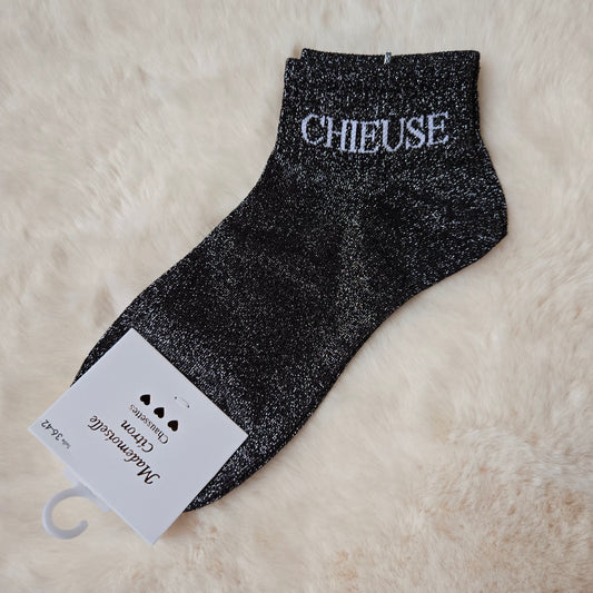 Socquettes à paillettes "Chieuse" noir