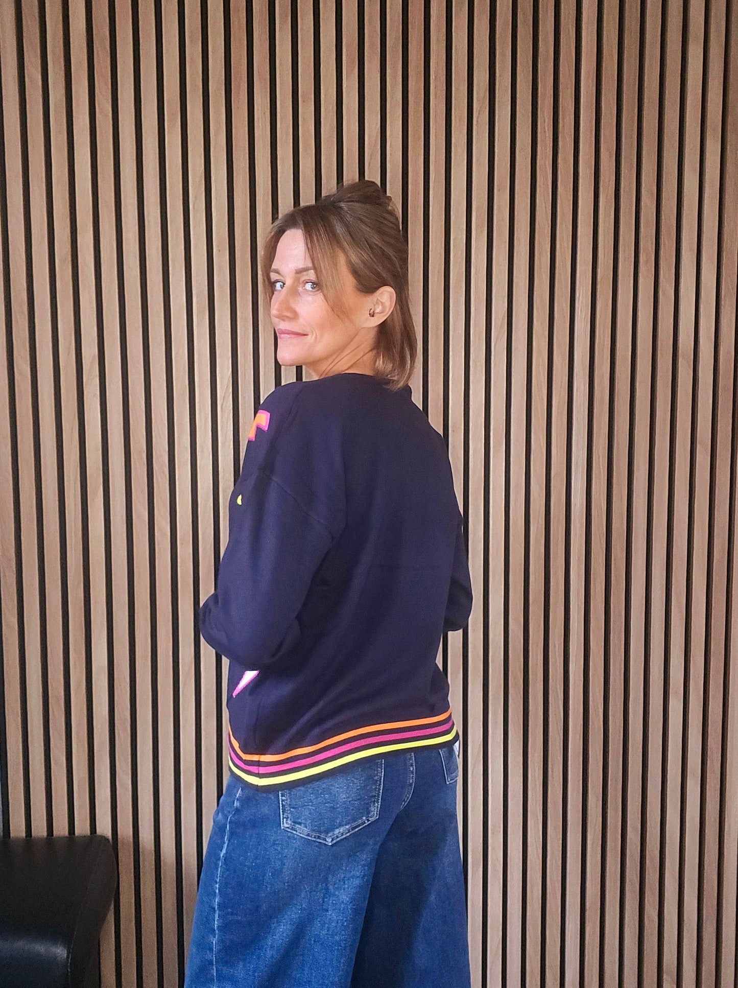 Pull col v éclairs Flash bleu marine