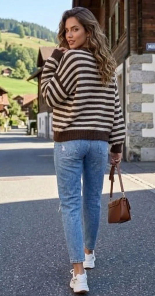 PULL EN MAILLE ICONIC. Marron