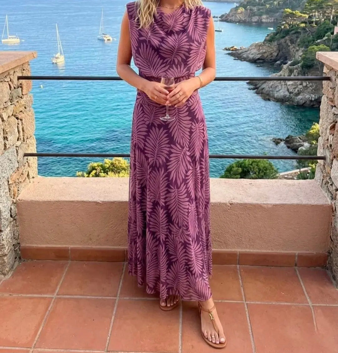 Ensemble haut et jupe imprimé  tulles. Mauve