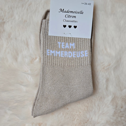 Chaussettes à paillettes "Team emmerdeuse" dorée