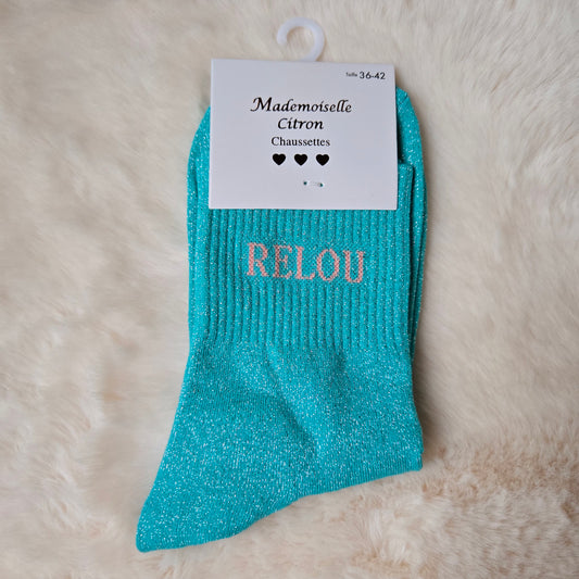 Chaussettes à paillettes "Relou" turquoise