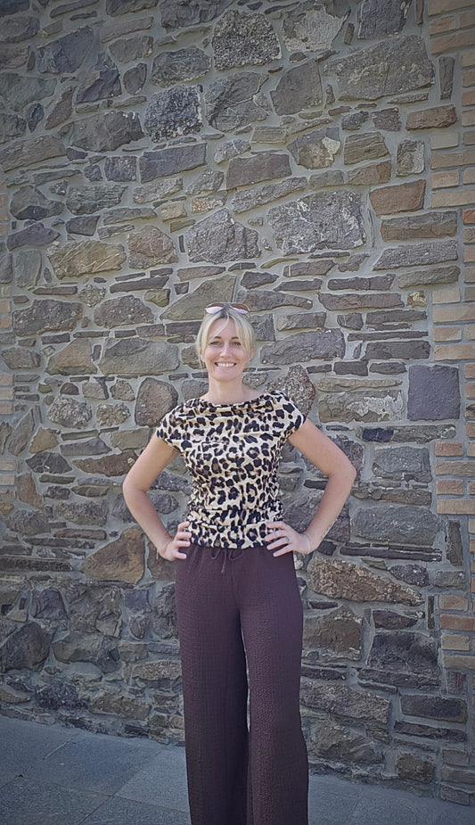 Pantalon fluide, large. Chocolat