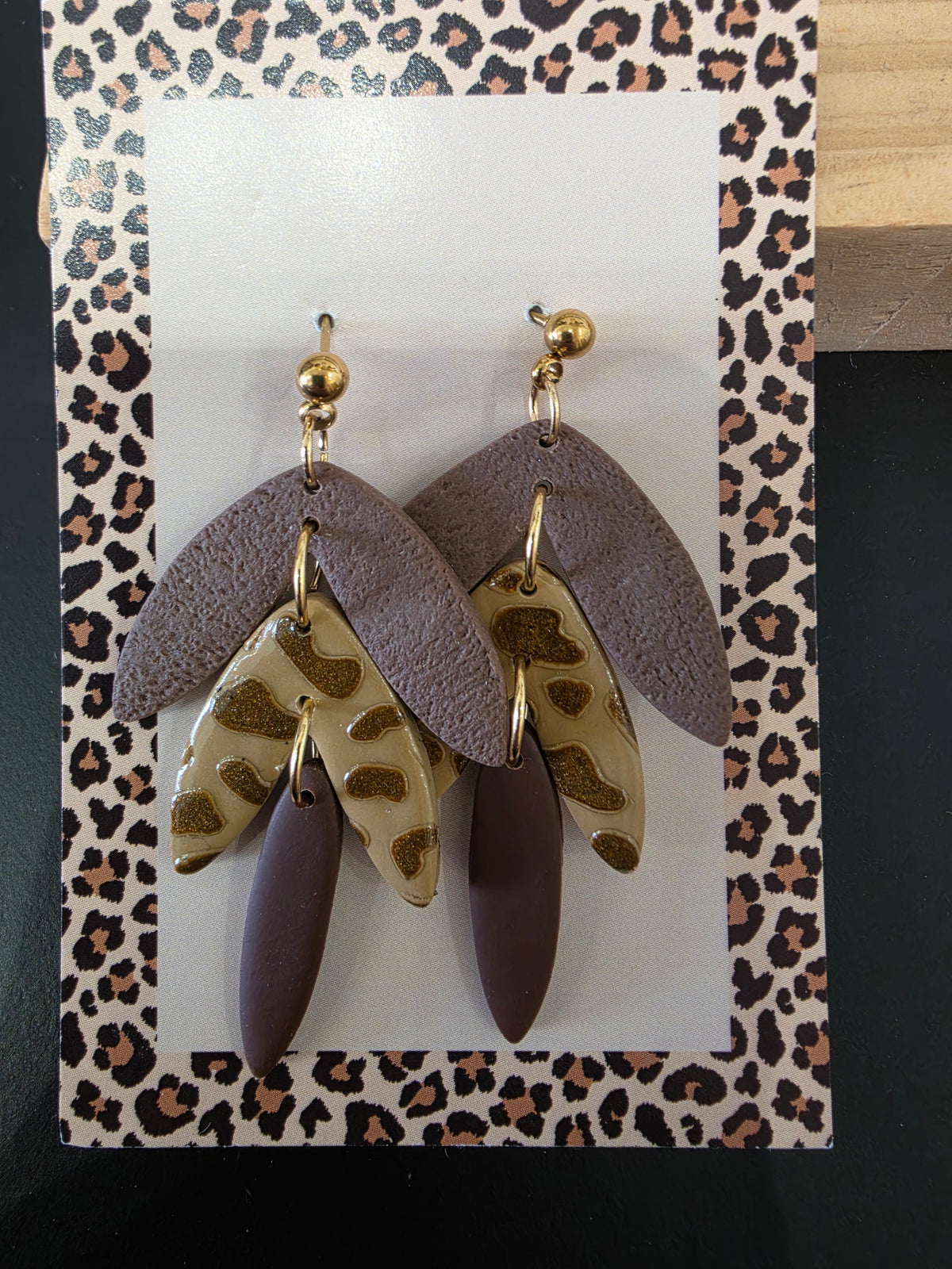 Boucles d'oreilles 3 feuilles léopard