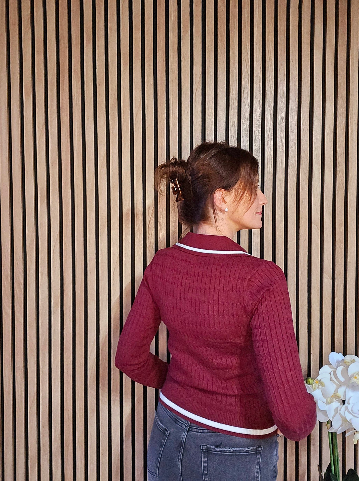 Pull fin avec col. Bordeaux