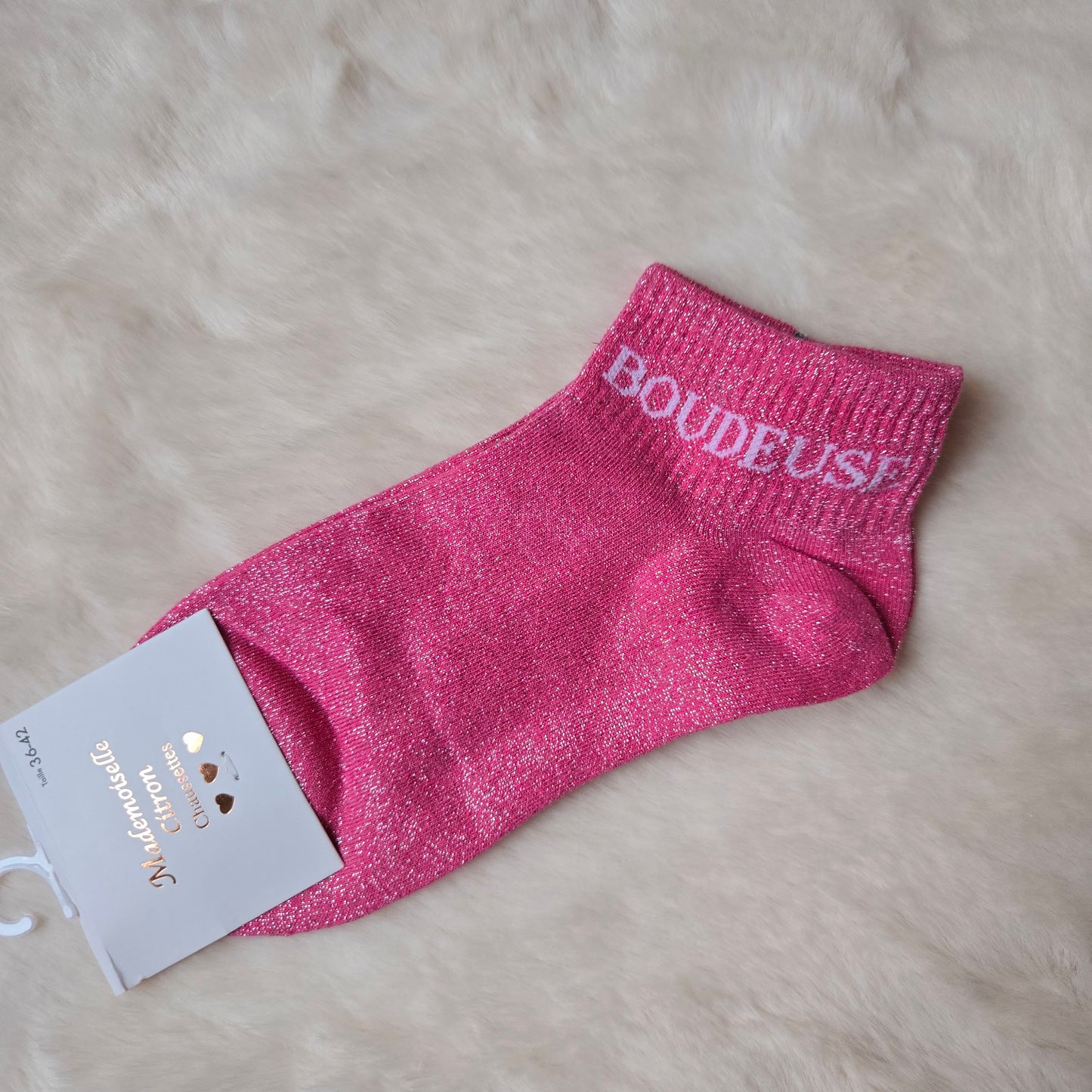 Socquettes à paillettes "Boudeuse" rose flash