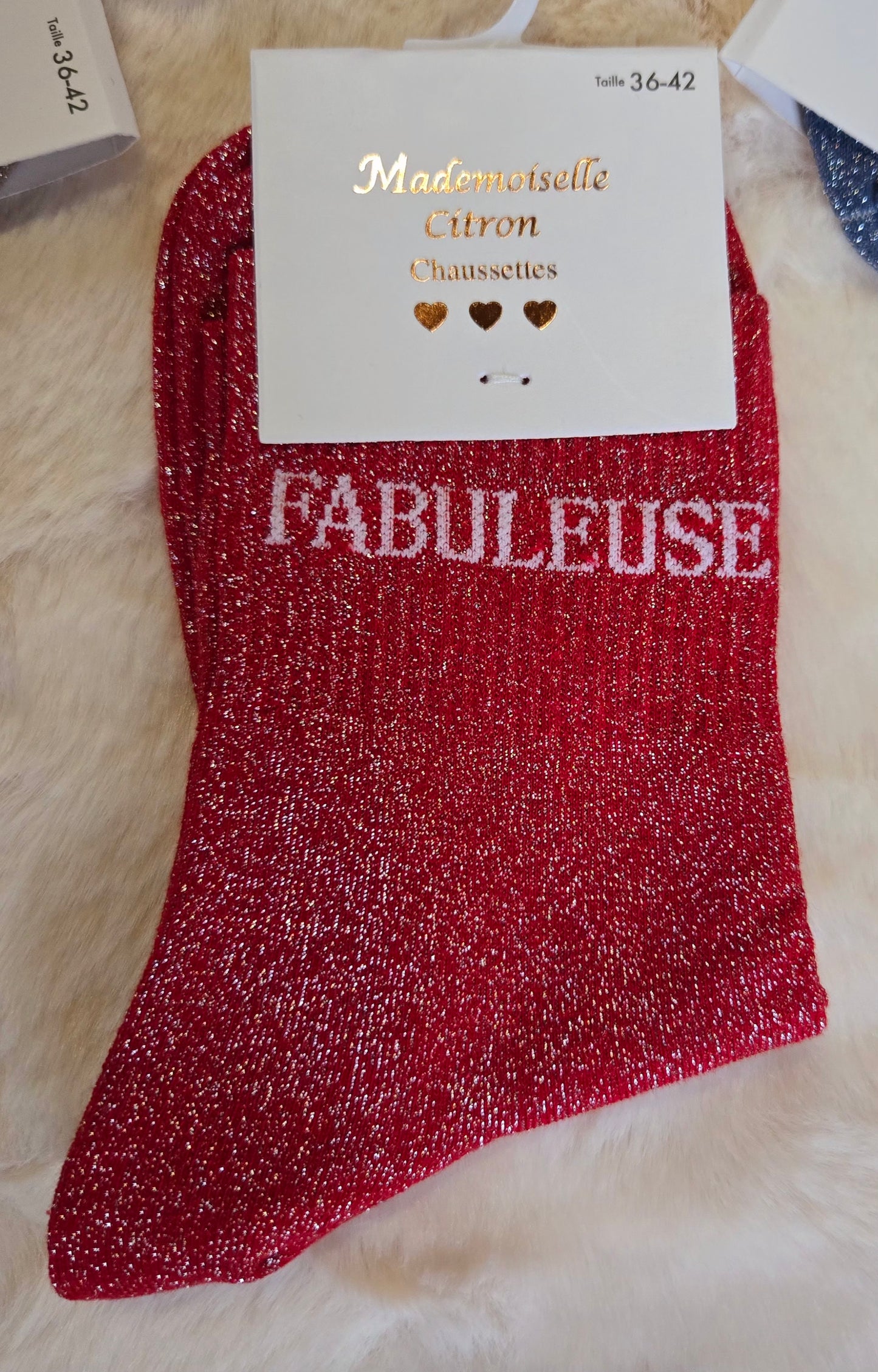 ✨️ Chaussettes paillettes "Fabuleuse" rouge