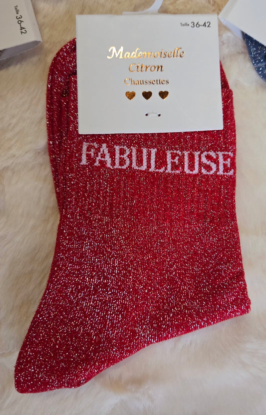 ✨️ Chaussettes paillettes "Fabuleuse" rouge
