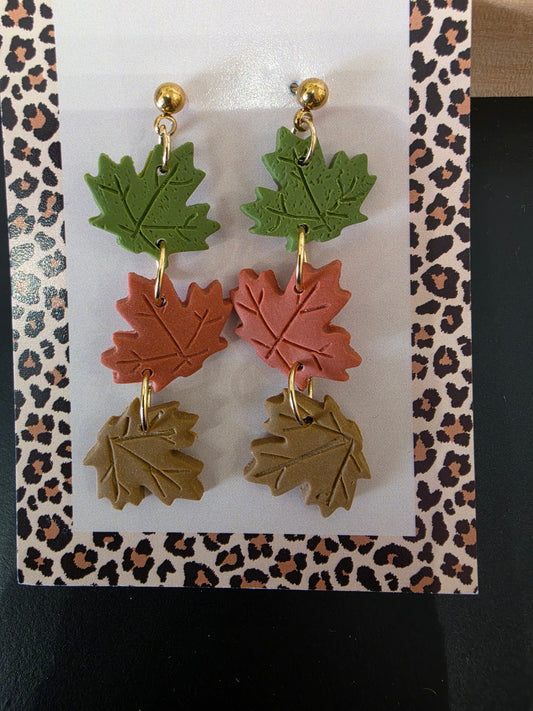 Boucles d'oreilles 3 feuilles orange