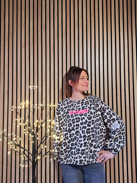 Sweat ICONIC Léopard. Beige