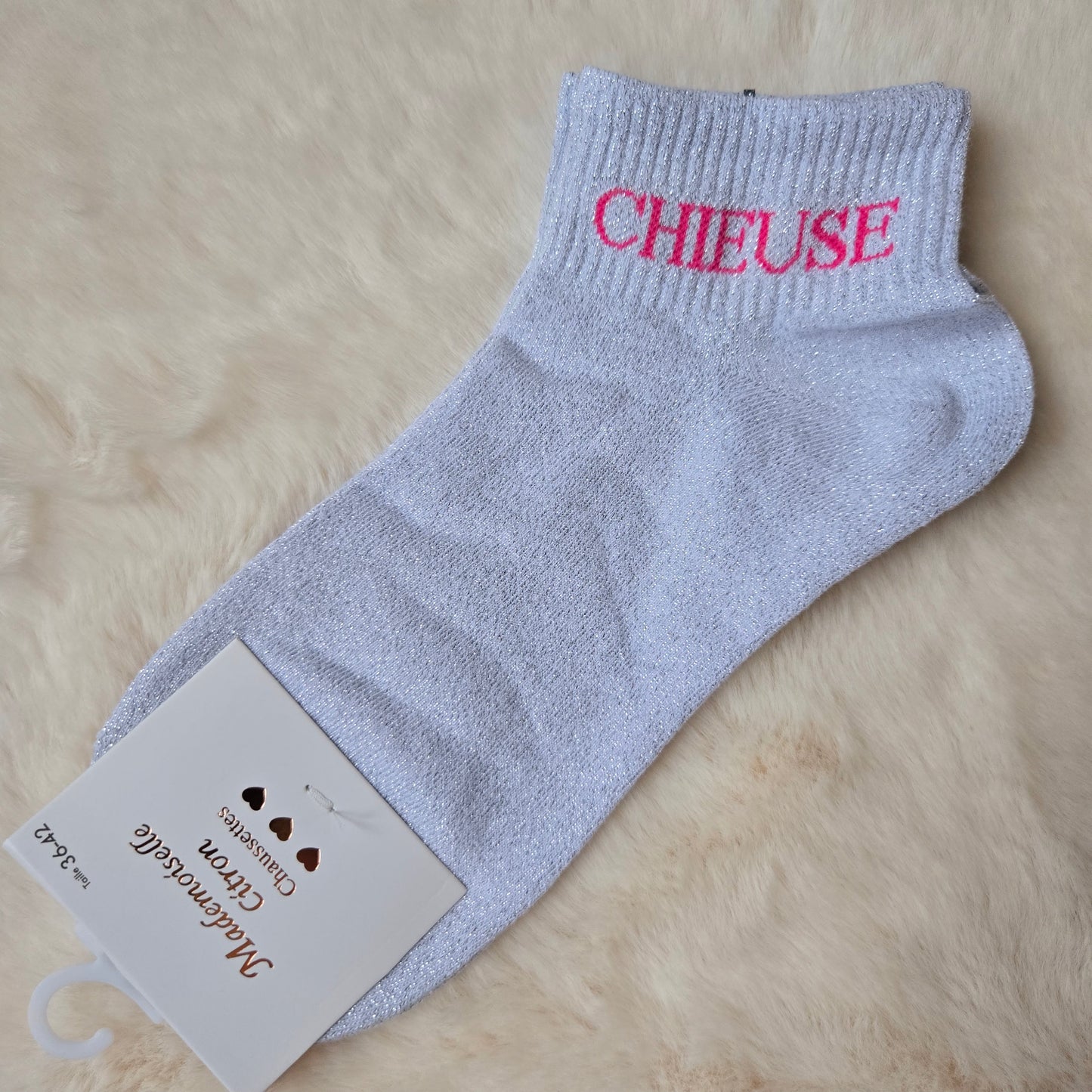 Socquettes à paillettes "Chieuse" argentée